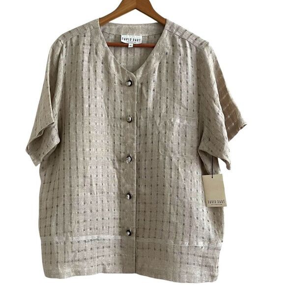 NWT David Dart Linen Button Front Top XL Beige Lagenlook Shirt Beachy Coastal - Picture 1 of 12